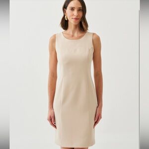 POINT OF VIEW‎ COLLECTION BEIGE LINEN VTG DRESS SLEEVELESS MINIMAL QUIET LUXURY